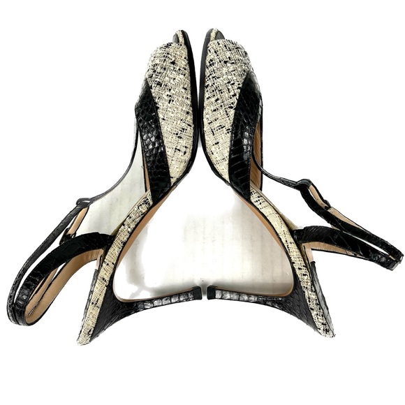 Manolo Blahnik T-Strap Heels – Black Leather & Tweed – Size 39½ - Picture 7 of 16